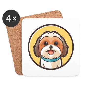 Maltais Shih Tzu Chien Race Dessin animé Kawaii Clipart - Dessous de verre (lot de 4) - blanc - Devant