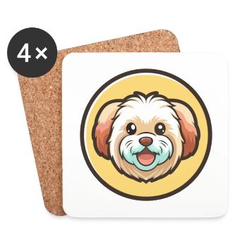 Chien maltais race dessin animé personnage Kawaii Clipart - Dessous de verre (lot de 4) - blanc - Devant