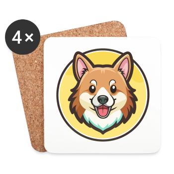 Chien de berger islandais Race de chien Dessin animé Kawaii - Dessous de verre (lot de 4) - blanc - Devant