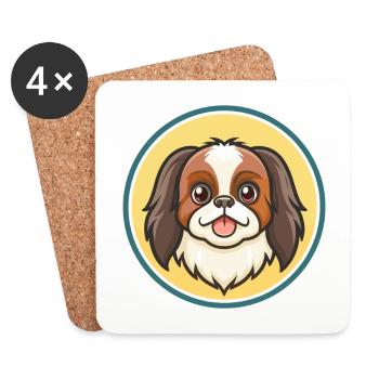 Japanese Chin Dog Breed Cartoon Kawaii Clipart Pet - Coasters (set of 4) - white - Front