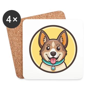 Hygenhund Chien Race Dessin animé Kawaii Clipart Animal - Dessous de verre (lot de 4) - blanc - Devant