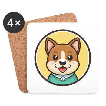 Terrier japonais chien race dessin animé Kawaii Clipart - Dessous de verre (lot de 4) - blanc - Devant