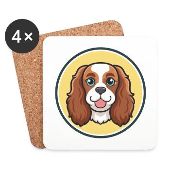 King Charles Spaniel Chien Race Dessin Animé Kawaii Pet - Dessous de verre (lot de 4) - blanc - Devant