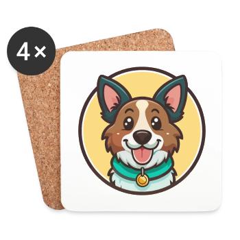 Koolie Hund Rasse Cartoon Kawaii Clipart Tier Haustier - Untersetzer (4er-Set) - Weiß - Vorne