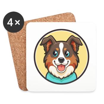 Miniature American Shepherd Dog Breed Cartoon Pet - Coasters (set of 4) - white - Front