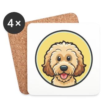 Labradoodle Dog Breed Funny Cartoon Kawaii Clipart - Coasters (set of 4) - white - Front