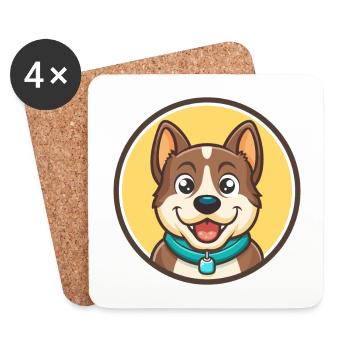 Kars race de chien dessin animé Kawaii Clipart Illustration - Dessous de verre (lot de 4) - blanc - Devant