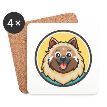 Keeshond Dog Breed Colorful Cartoon Kawaii Clipart - Coasters (set of 4) - white - Front