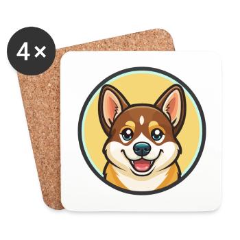 Norvégien Lundehund Race de chien Drôle Dessin animé Kawaii - Dessous de verre (lot de 4) - blanc - Devant