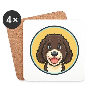 Portuguese Water Dog Breed Cartoon Kawaii Clipart - Coasters (set of 4) - white - Front