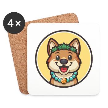 Polynesische Hunderasse Cartoon Kawaii Clipart Tier - Untersetzer (4er-Set) - Weiß - Vorne