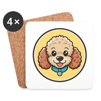 Caniche chien race dessin animé Kawaii Clipart animal de compagnie - Dessous de verre (lot de 4) - blanc - Devant