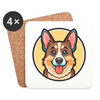 North American Shepherd Dog Breed Cartoon Kawaii - Coasters (set of 4) - white - Front