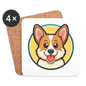 Pembroke Welsh Corgi Chien Race Dessin animé Kawaii Pet - Dessous de verre (lot de 4) - blanc - Devant