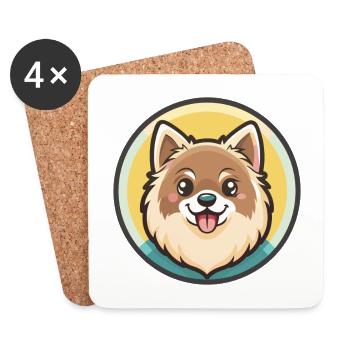 Spitz nordique chien race dessin animé Kawaii Clipart animal de compagnie - Dessous de verre (lot de 4) - blanc - Devant