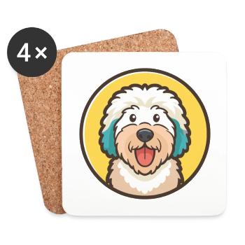 Vieux chien de berger anglais chien race dessin animé Kawaii animal de compagnie - Dessous de verre (lot de 4) - blanc - Devant