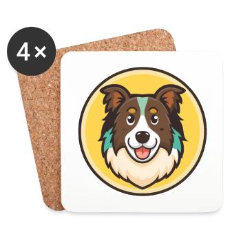 Chien de berger picard, race de chien, dessin animé, Kawaii, Clipart - Dessous de verre (lot de 4) - blanc - Devant