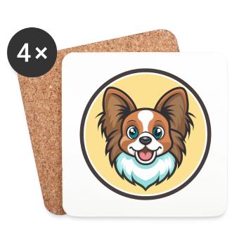 Papillon Chien Race Coloré Dessin Animé Kawaii Clipart - Dessous de verre (lot de 4) - blanc - Devant