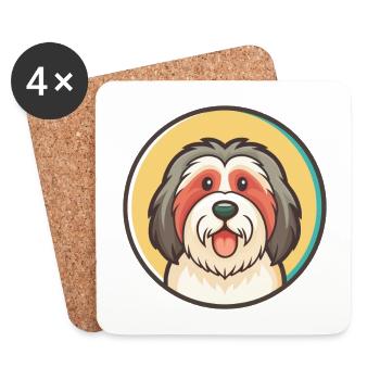 Chien de berger polonais de plaine, race de chien, dessin animé kawaii - Dessous de verre (lot de 4) - blanc - Devant