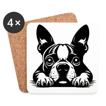 Boston Terrier Kopf mit Pfoten - Untersetzer (4er-Set) - Weiß - Vorne