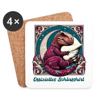 T-Rex Schlafen Offizielles Schlafshirt Geschenk - Untersetzer (4er-Set) - Weiß - Vorne