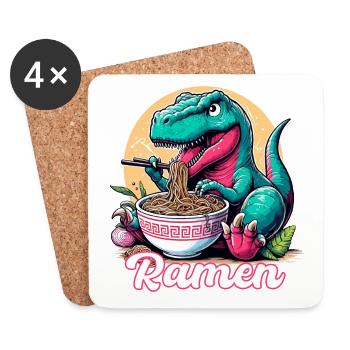 Mignon T-Rex Ramen Dinosaure Cadeau - Dessous de verre (lot de 4) - blanc - Devant