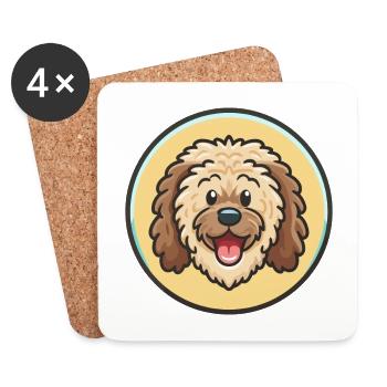 Illustration clipart kawaii de dessin animé de race de chien Puli - Dessous de verre (lot de 4) - blanc - Devant