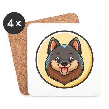 Schipperke Hunderasse Cartoon Kawaii Clipart Tier - Untersetzer (4er-Set) - Weiß - Vorne