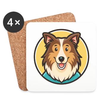 Scotch Collie Chien Race Dessin animé Kawaii Clipart Animal de compagnie - Dessous de verre (lot de 4) - blanc - Devant