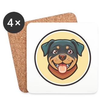 Rottweiler chien race dessin animé Kawaii Clipart Animal - Dessous de verre (lot de 4) - blanc - Devant
