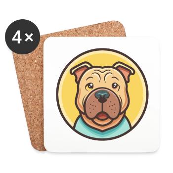 Shar Pei Chien Race Coloré Dessin animé Kawaii Clipart - Dessous de verre (lot de 4) - blanc - Devant