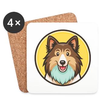 Berger des Shetland Race de chien Dessin animé Kawaii Clipart - Dessous de verre (lot de 4) - blanc - Devant