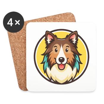 Sheltie Hunderasse Cartoon Figur Kawaii Clipart - Untersetzer (4er-Set) - Weiß - Vorne