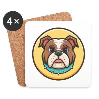 Dessin animé kawaii de race de chien bouledogue serrano - Dessous de verre (lot de 4) - blanc - Devant