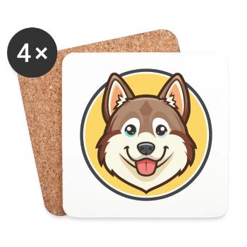 Chien Husky Sibérien, dessin animé Kawaii - Dessous de verre (lot de 4) - blanc - Devant