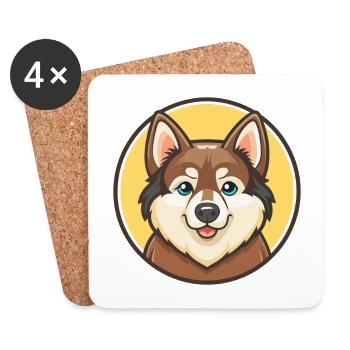 Laika Sibérie, chien de race, dessin animé kawaii clipart - Dessous de verre (lot de 4) - blanc - Devant
