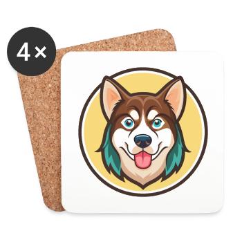 Chien de chasse tricolore sibérien Race Dessin animé Kawaii - Dessous de verre (lot de 4) - blanc - Devant