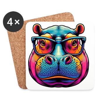 Hippopotamus with Glasses - Coasters (set of 4) - white - Front