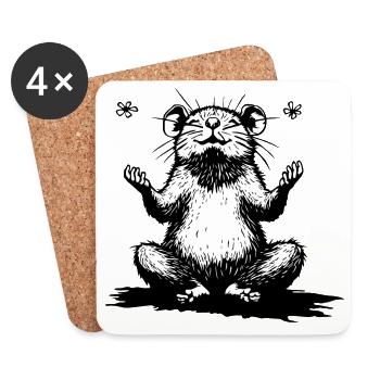 Zen hamster sitting black and white - Coasters (set of 4) - white - Front