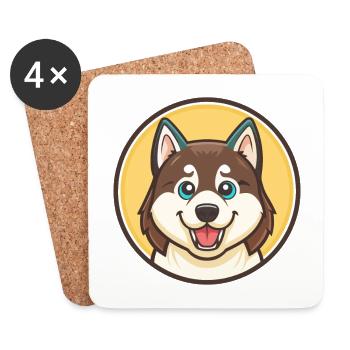Sakhaline Husky Chien Race Dessin animé Kawaii Clipart - Dessous de verre (lot de 4) - blanc - Devant