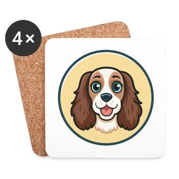 Spaniel Dog Breed Cartoon Character Kawaii Clipart - Coasters (set of 4) - white - Front