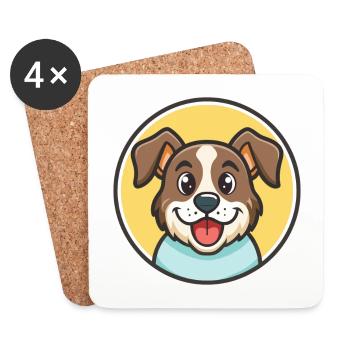 Slovensky Cuvac chien race dessin animé Kawaii Clipart - Dessous de verre (lot de 4) - blanc - Devant
