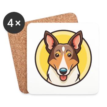Smooth Collie Dog Breed Cartoon Kawaii Clipart Pet - Coasters (set of 4) - white - Front