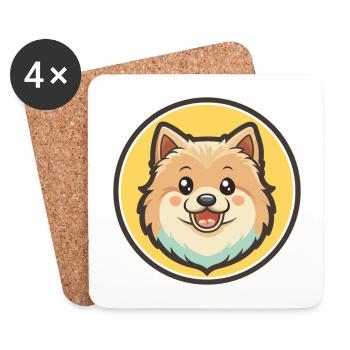 Spitz Chien Race Dessin animé Kawaii Clipart Animal Animal de compagnie - Dessous de verre (lot de 4) - blanc - Devant