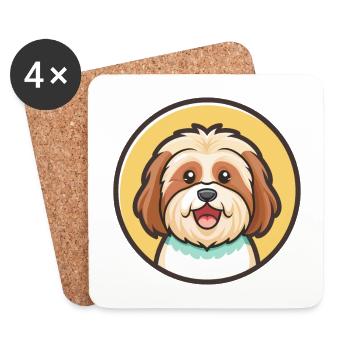 Tibetische Kyi Apso Hunderasse Cartoon Kawaii Clipart - Untersetzer (4er-Set) - Weiß - Vorne