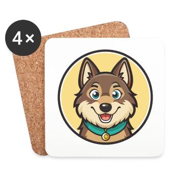 Tamaskan Dog Breed Colorful Cartoon Kawaii Clipart - Coasters (set of 4) - white - Front