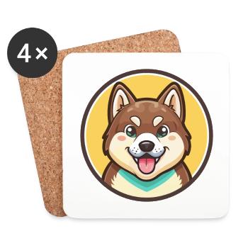 Yakoutie Laïka Chien Race Dessin animé Kawaii Clipart - Dessous de verre (lot de 4) - blanc - Devant