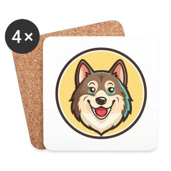Sibérie occidentale Laïka race de chien drôle dessin animé Kawaii - Dessous de verre (lot de 4) - blanc - Devant