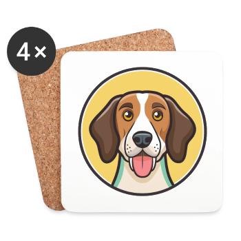 Treeing Walker Coonhound Chien Race Dessin animé Kawaii - Dessous de verre (lot de 4) - blanc - Devant