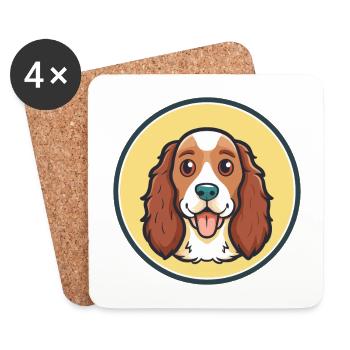 Welsh Springer Spaniel Chien Race Dessin Animé Kawaii - Dessous de verre (lot de 4) - blanc - Devant